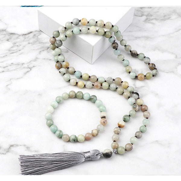 Conjuntos de collares y pulseras con colgantes de cuentas redondas de amazonita natural