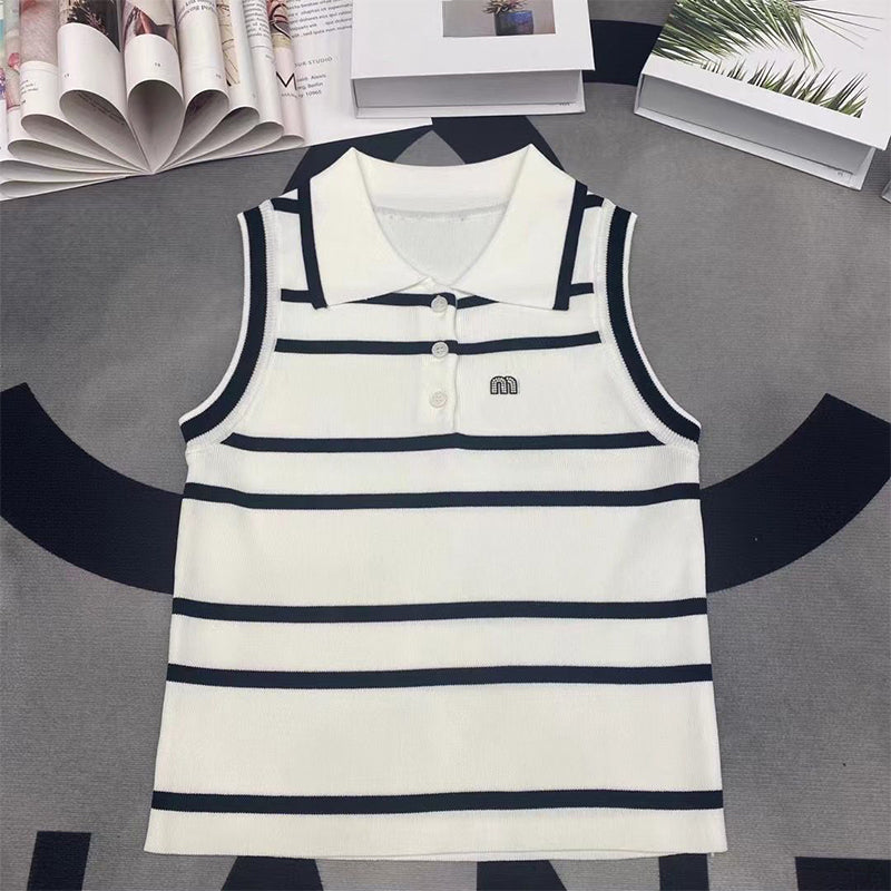 Designer Knitted Tanks Vest Sleeveless POLO Shirt Camis Tops Tees Summer Embroidery Fashion Button Letter Stripes Waistcoat S M L
