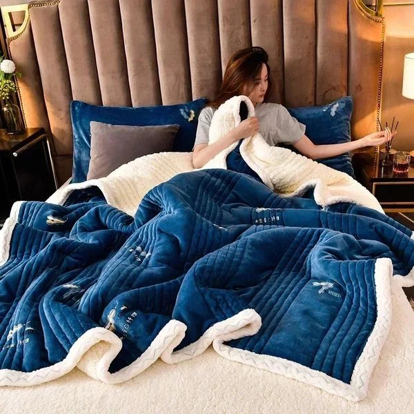 Soft Fluffy Warm Winter Blanket Thicken Lambs Wool Autumn Warmth Blankets for Bed Milk Velvet Comfortable Sofa Blanket Throw 241009