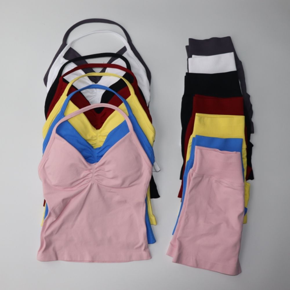 2pcs Impact Yoga Set Women Sports Backless Tank Tops Vest High Waist Scrunch Seamless Shorts Gym Suit Fitness Clothes Activewear Workout Sets Gym Tr