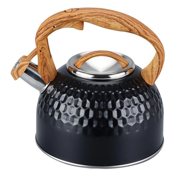 Water Bottles 2500ml Black Stainless Steel Tea Pot Whistling Kettle for Stove Top Heats up Quickly Anti Heat Handle Cookware Thickened Botto