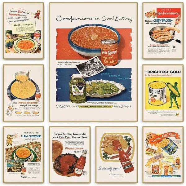 Vintage Delicious Food Mid Century Advertising Poster 1950s Tomato Sauce Advertising Canvas Kitchen Restaurant Home Decoration Wall Art W250