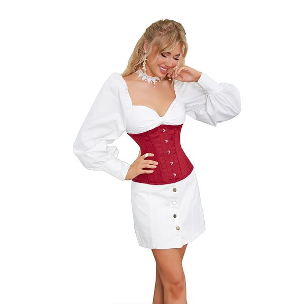 Gothic Red Underbust Corset Waist Trainer Cincher Steampunk Bustiers Top Workout Shaper Lingerie Slimming Belt