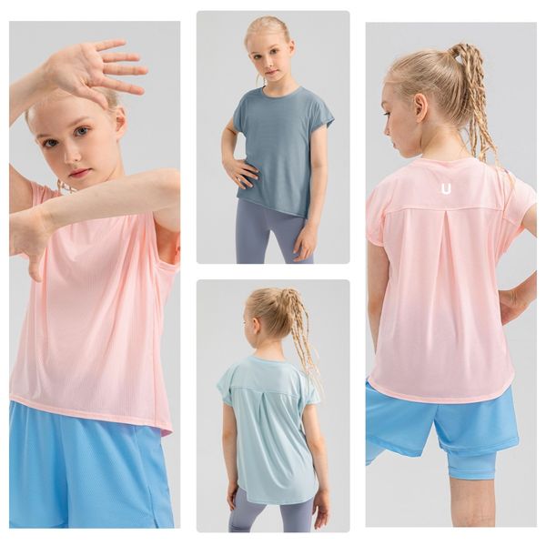 LUwomen-1883 Children&#039;s Summer Loose Cool yoga T-shirt Quick Drying Breathable Outdoor Sports Tops Fitness Running T-shirt Short Sleeve