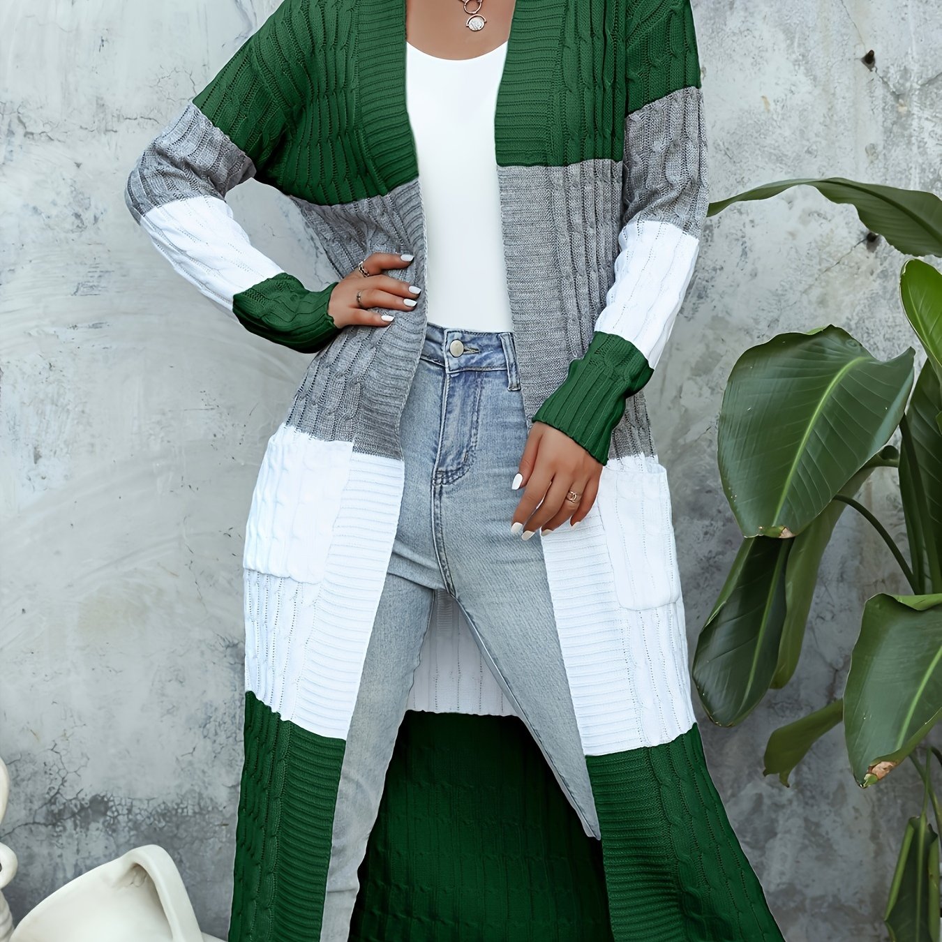 TEMU Open Front Duster Cardigan, Casual Long Sleeve Longline Cardigan For Spring & Fall, Women's Clothing