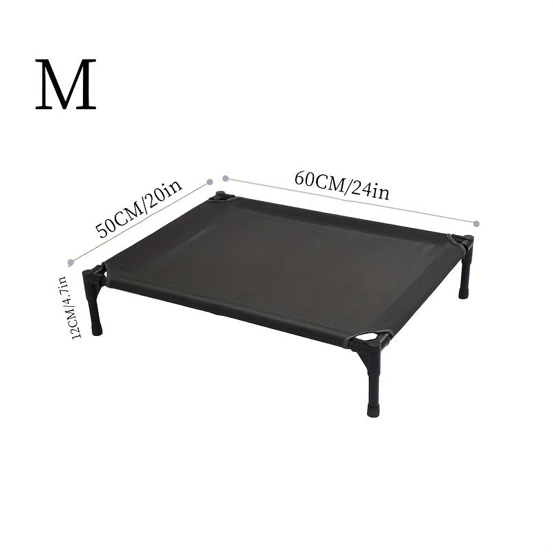 TEMU 1pc Black Collapsible Washable Breathable Mesh Dog Bed With Non-slip Foot Mat Metal Frame, Lightweight Square Design For Portable Indoor And