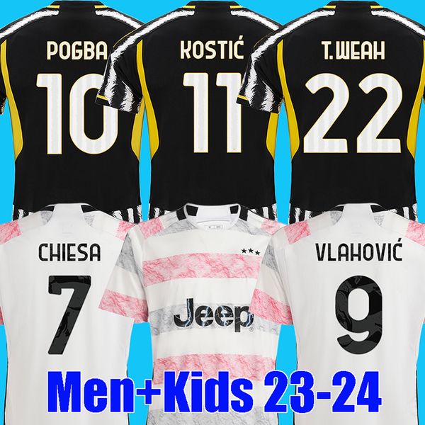 Juventu 23 24 Soccer Jerseys home Timothy Weah CHIESA VLAHOVIC POGBA 2023 2024 away Retro football shirts men kids kits fan player