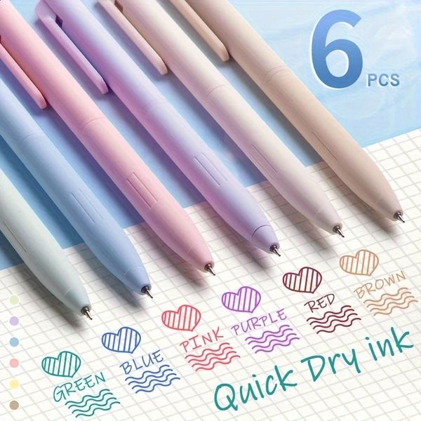 6pcs Colored Gel Pens for Note Taking Pastel Ink Quick Dry No Smear Retractable Cute Pen Fine Point 05mm f 241111