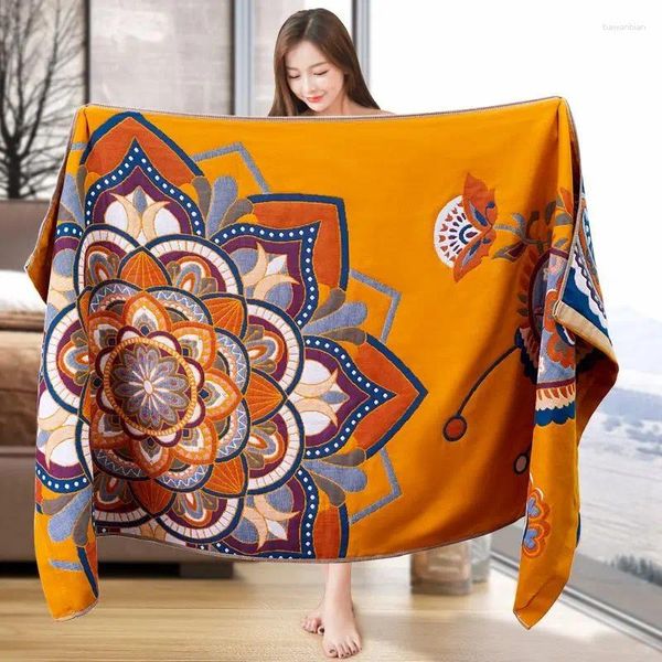 Blankets WOSTAR Summer 4 Layer Muslin Towel Cotton Quilt Nap Blanket Boho Mandala Jacquard Adult Baby Air Conditioning Thin Comforter 160 Z2