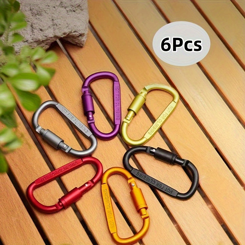 TEMU 6pcs D-shaped Key Chains With Lock For Camping, Hiking, Hammocks, Backpacks, Dog Leashes And Heavy-duty Locking Clips-metal Key Chains With