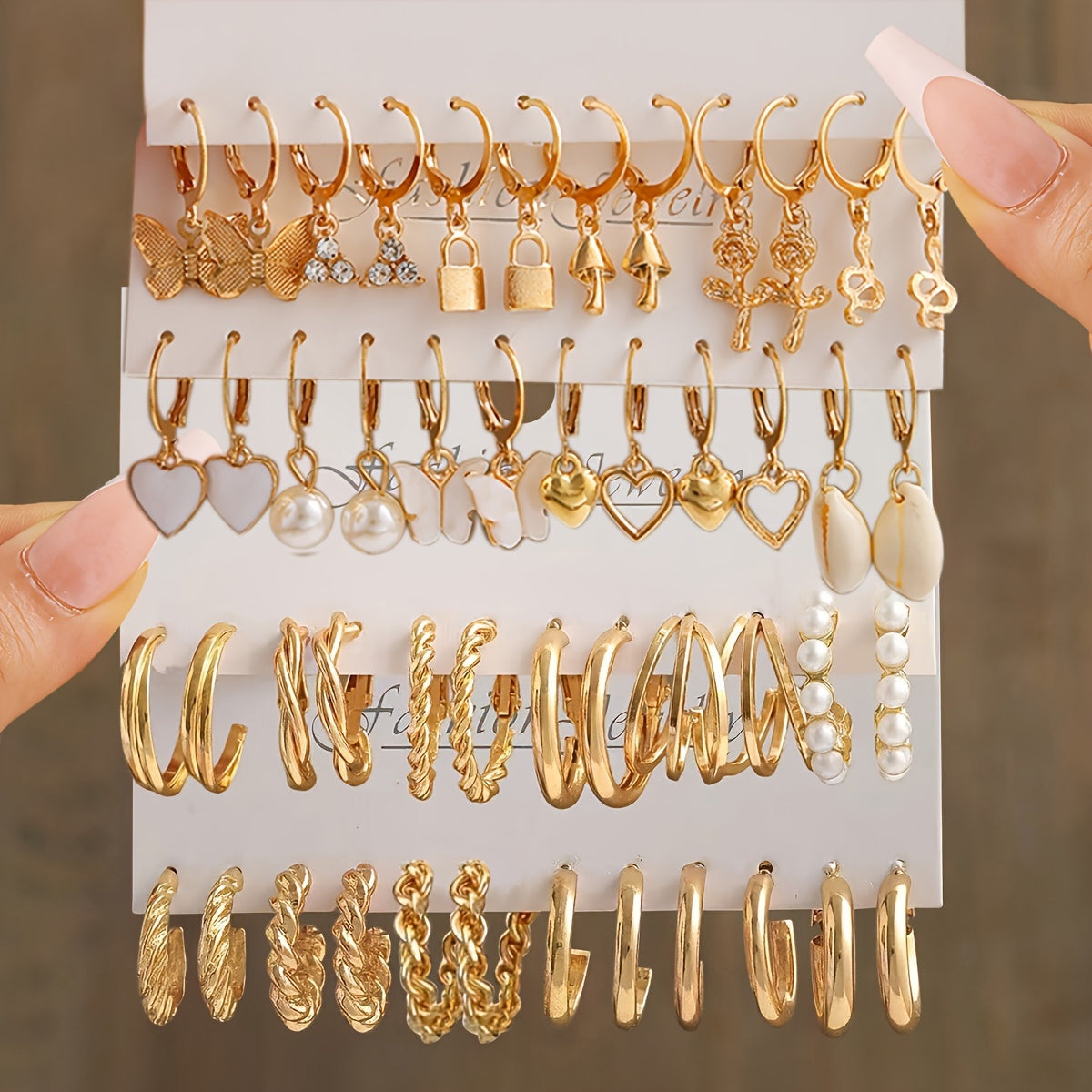 TEMU 24 Pairs Golden Hoop Earrings Set For Women Hypoallergenic Hoops Dangle Earring Packs For Birthday Party Christmas Fashion Jewelry Gift