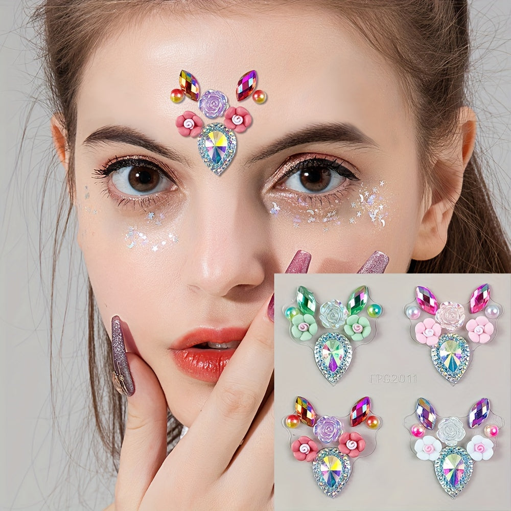 TEMU 20pcs Hexagon Gem Face Stickers - Rainbow Eye Makeup For Stage & Party, Eyebrow Accents