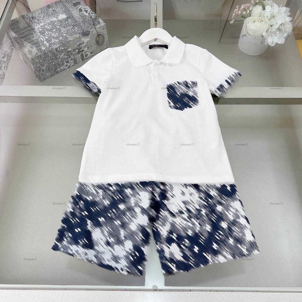 Luxury kids tracksuits pocket T-shirt set baby clothes Size 120-170 CM designer Short sleeve POLO shirt and Camo logo shorts