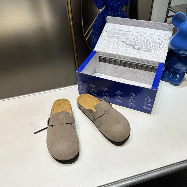 Designer Slippers Slides Sandals Clog Soft Suede Leather Taupe Mocha White Pink Mens Scuffs Outdoor Platform Slippers burkinstock sandals bo