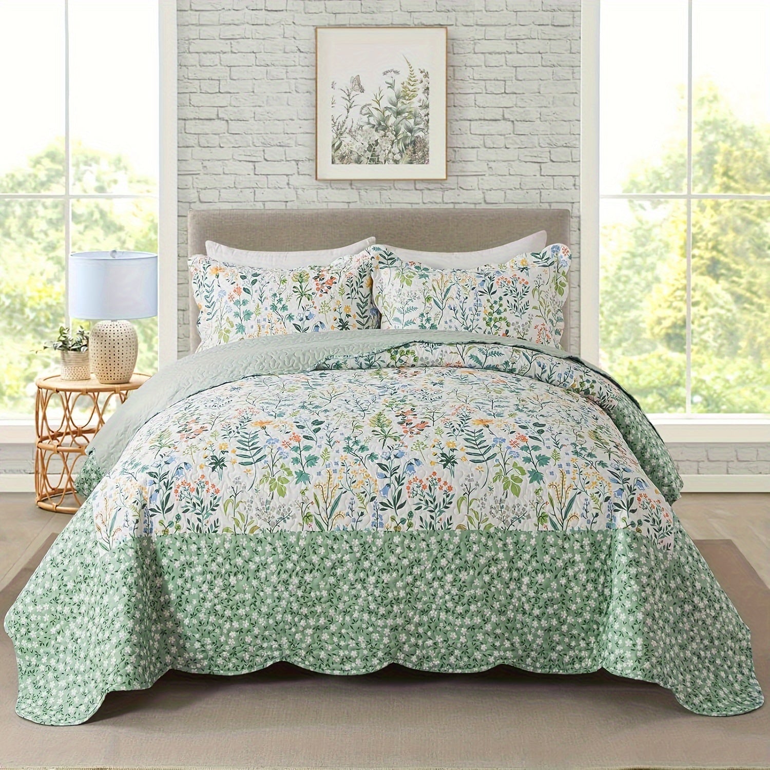 TEMU 3 Pcs Quilt Set Quilted Bedspread Lightweight Coverlet Set Floral Printed Oversized Quilted Bedding Set With Shams For All Season, Exquisite,