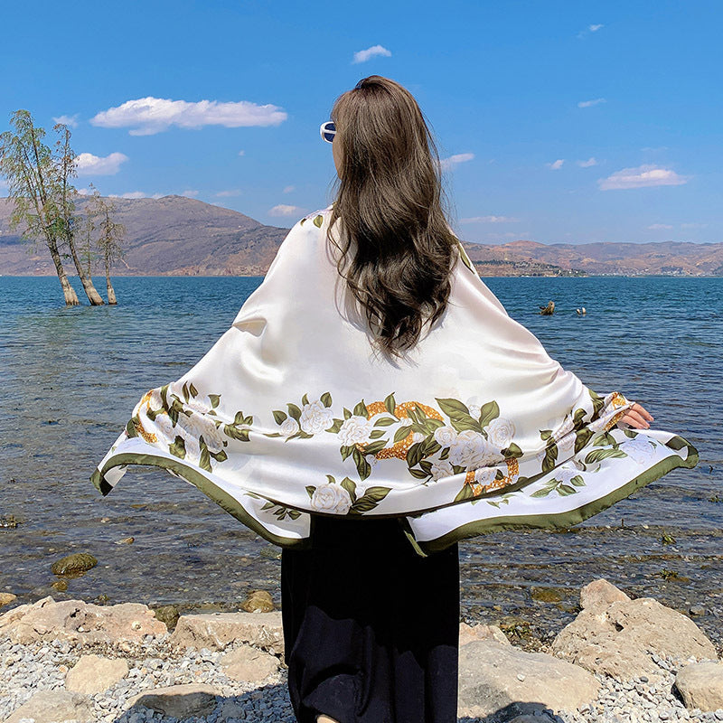 K665 Carefully selected long shawl silk scarf versatile scarf for women gardenia high-end ruffled beach towel