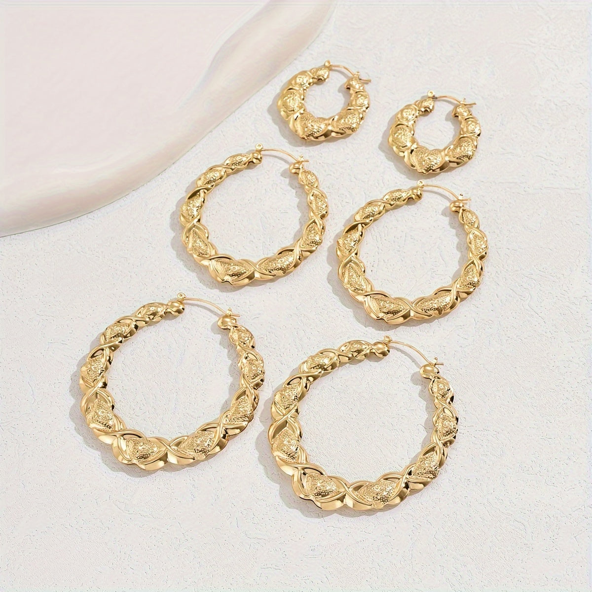 TEMU 3 Pairs Women' Earrings Set - Elegant & Metal Hoops For Parties, Music Festivals, Wear - Shiny Hoops Or Layered Styles, Versatile Party Wedding
