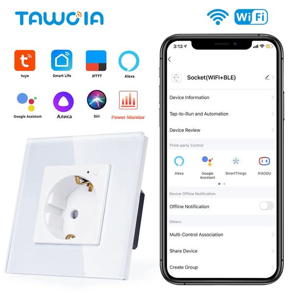 TAWOIA Wifi Wall Socket EU Standard Glass Frame Power Monitor Socket Electrical Outlet Work With Alexa Tuya Google Home Yandex 250106