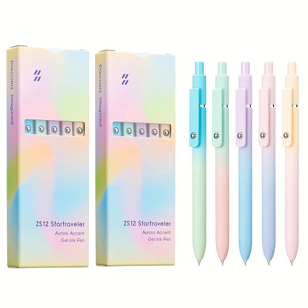 TEMU 2 Boxes (10pcs)cute Gradient Gel Pen With 0.5mm Writing Point Black Refill, Cs Tip Quick Pens For Journaling, School Office Suppplies Gift
