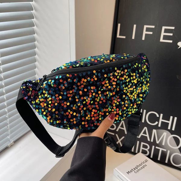Women Sequins Waist Bag Fashion Fanny Pack Casual Shoulder Crossbody Chest Bag Female Hip Hop Belt Bags Trend 250208