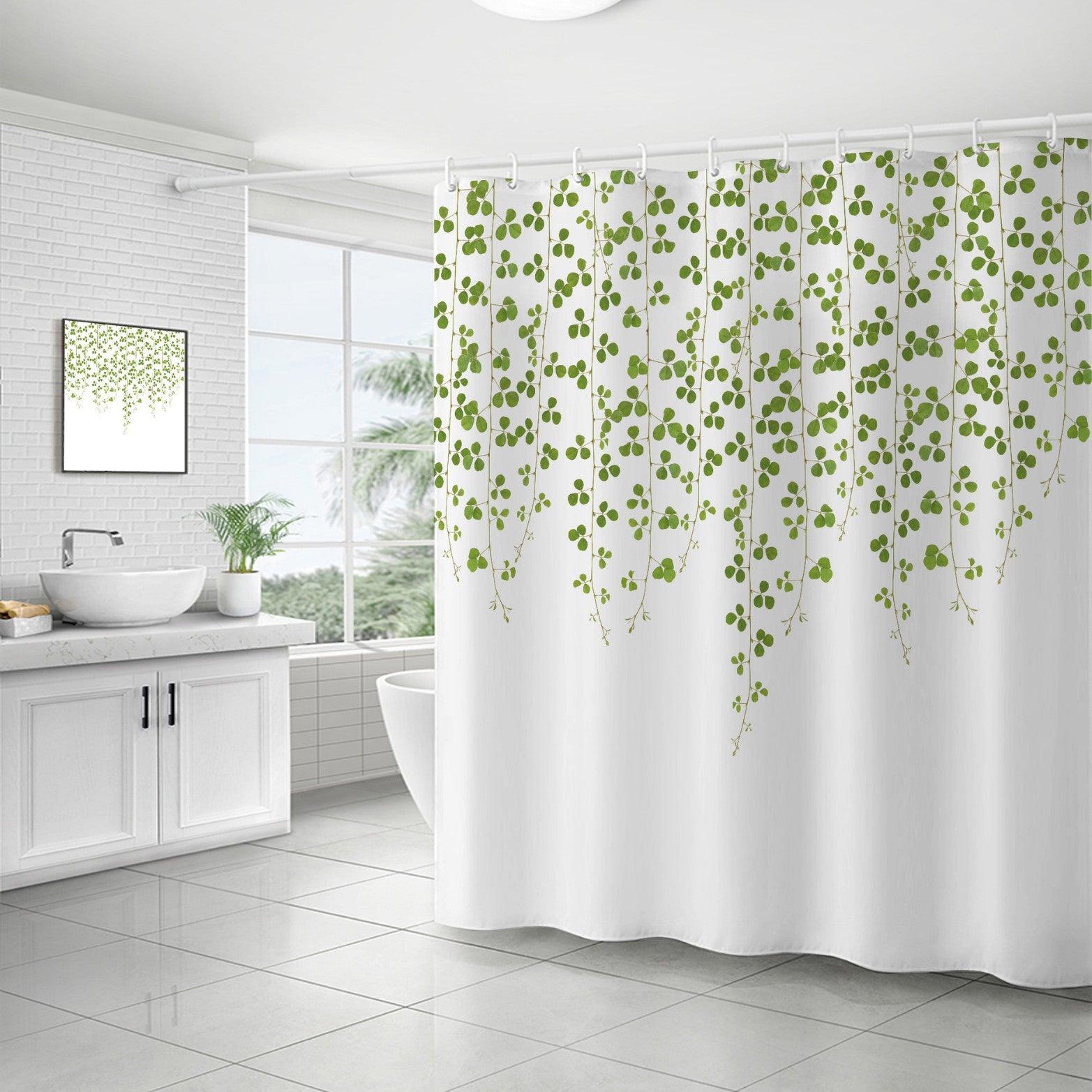 YL-37124 digital shower curtain cross-border plant flower waterproof polyester bathroom four-piece set dry and wet separation moisture-proof