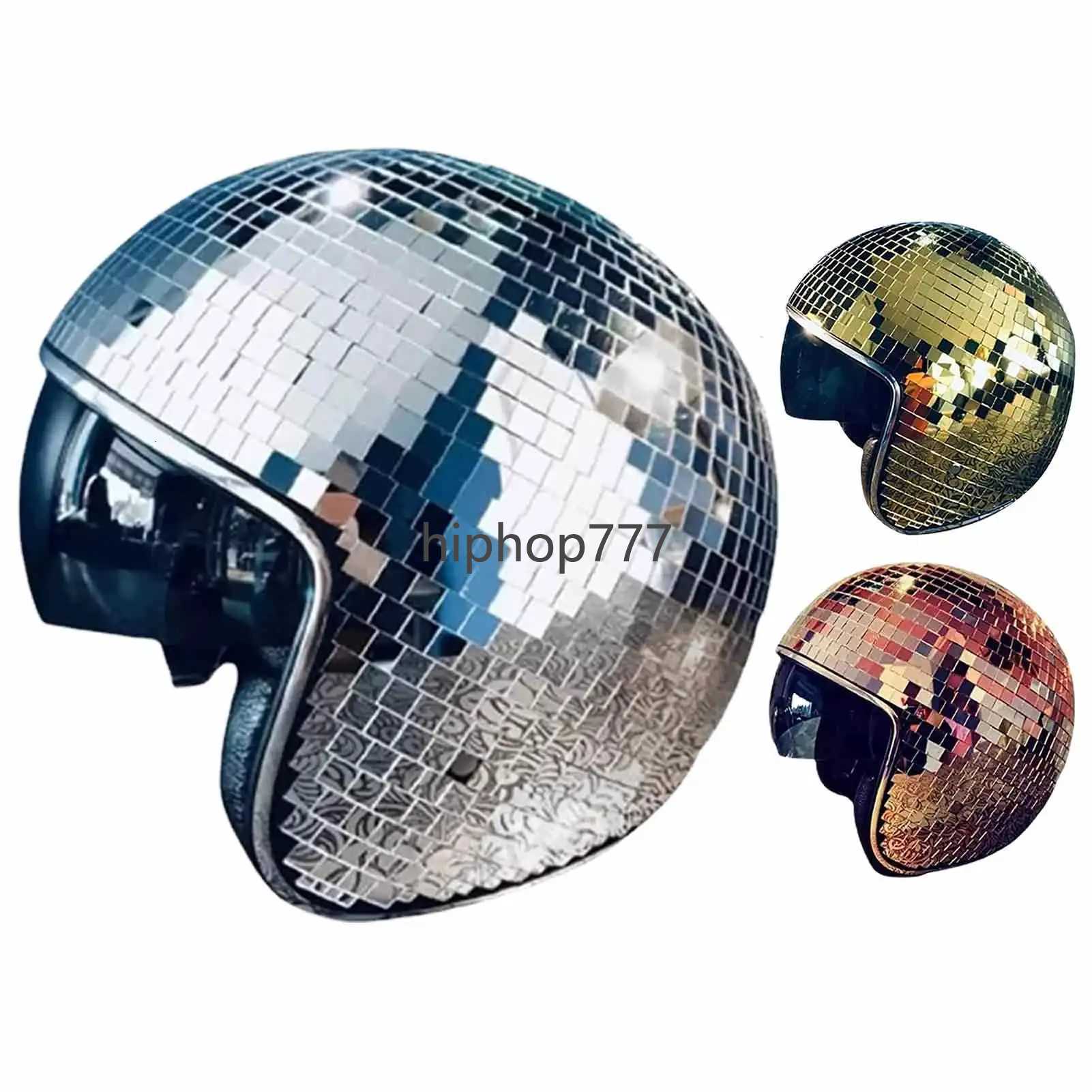 Classic Disco Ball Helmet Mirror Glitter Ball Helmets Hat Club Bar Party Full Glass Reflective Disco Shiny Hat for Costume Party