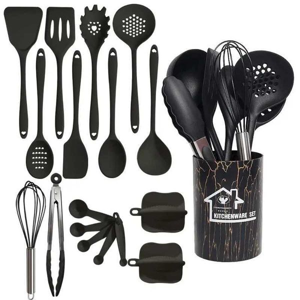 18 piece silicone accessory set black heat-resistant non stick egg spatula blender kiTChen utensilsX240831