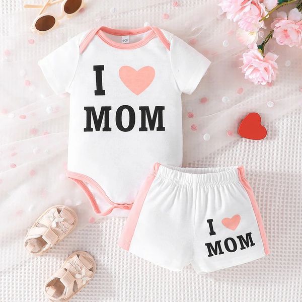 Clothing Set For Kid Girl 018 Months I LOVE MOM Short Sleeve and Shorts Summer Outfit Kids Wear born Baby 240625