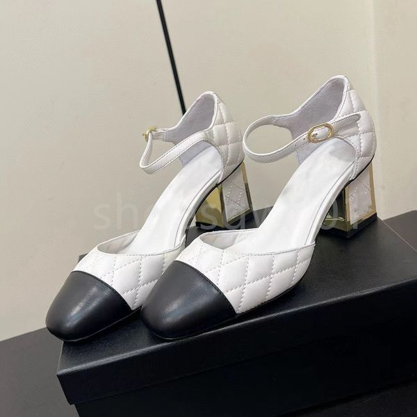 New Platform designer sandals Classic High Quity Leather sole Womens wedding dress shoes summer thick heels round head slides 100% cowhide l