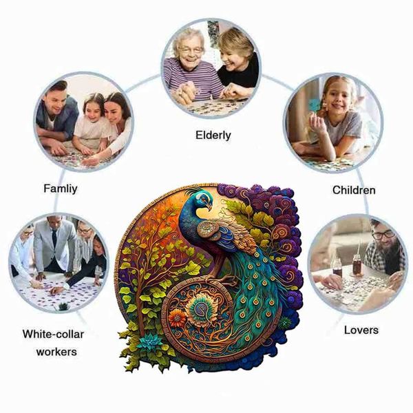Puzzles Adult Animal Wooden Puzzle Round Peacock and Bird Wooden Puzzle Childrens Puzzle Toy Festival Gift A3 A4 A5 Multi Size Puzzle