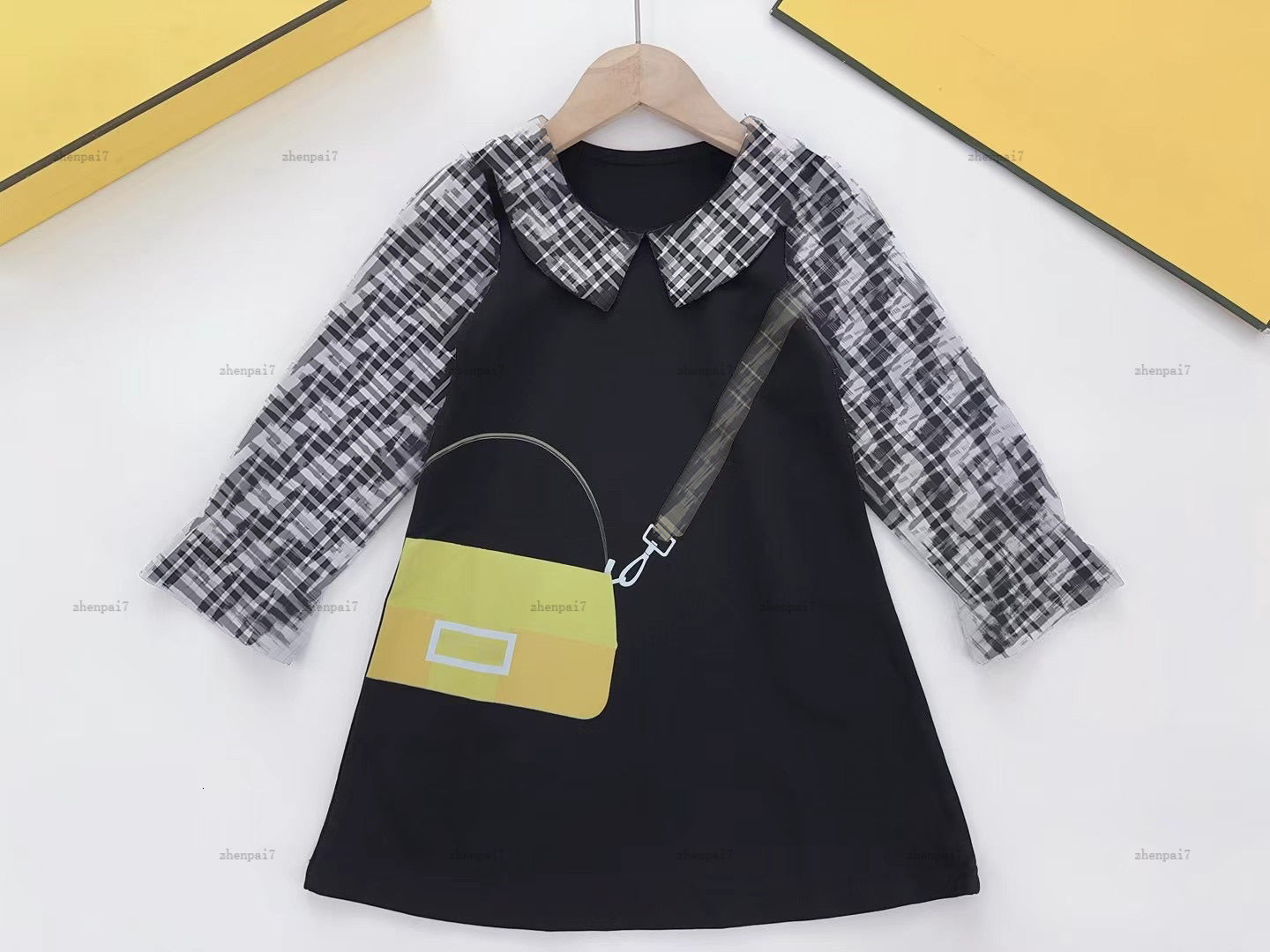 Top Doll collar girls dress Letter printing Princess dress kids designer clothes autumn partydress baby skirt A210X06N052