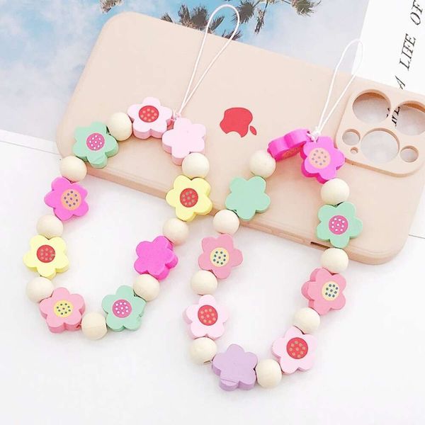 ddmygifts New Chain DIY Jewelry Accessories Wooden Small Flower Bead Phone Case Pendant A