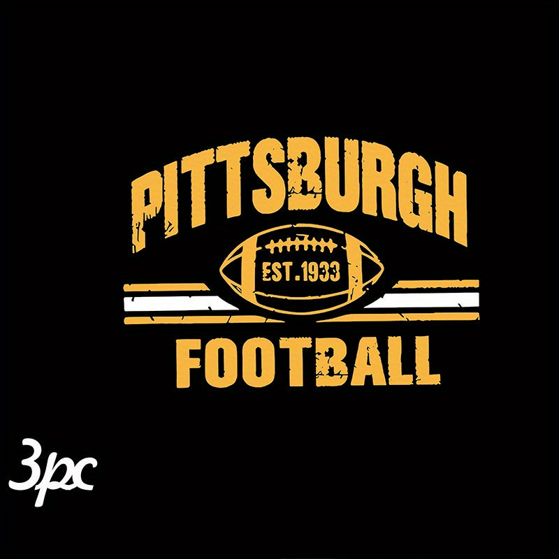 TEMU 3pcs Pittsburgh Football Heat Transfer Stickers Diy Iron-on Decals For T-shirts, Pillow Decorations - Durable Washable Plastic Stickers Suitable