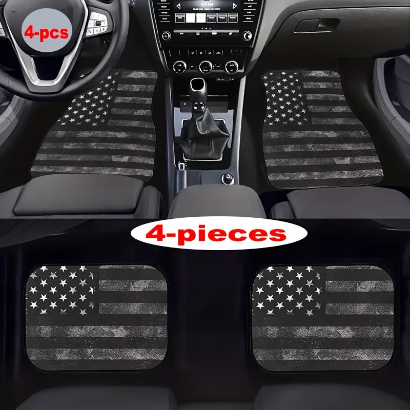 TEMU 4pcs Universal Polyester Fiber Car Floor Mats Set, American , Anti-slip Rubber Backing, For Car, Sedan, Suv, Truck