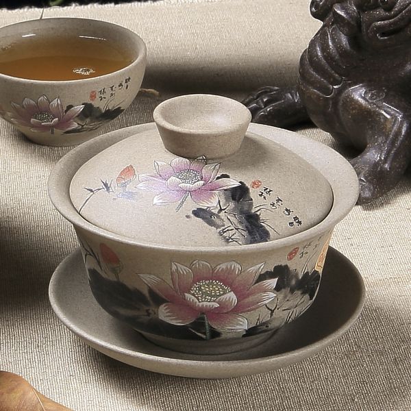 Tea Cups Chinese Kung Fu Teapot Pottery Clay Cup Classical Gaiwan Traditional Handmade Set 230901