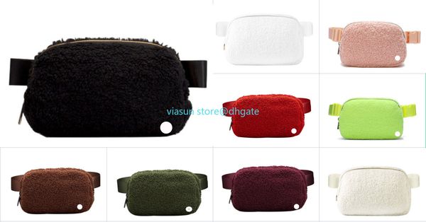 Lu Fleece yoga bag every where fleece belt bag outdoor sports bags Women Men Winter plush Waist ladies sport Gym Elastic Adjustable Strap Zi