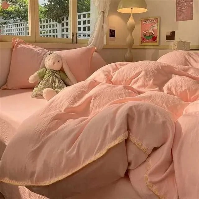 Bedding Sets Cotton Simple Japanese Style Duvet Cover Set With Pillowcases Flat Sheet Boys Girls Kit Single Twin Bed Linens FGET2