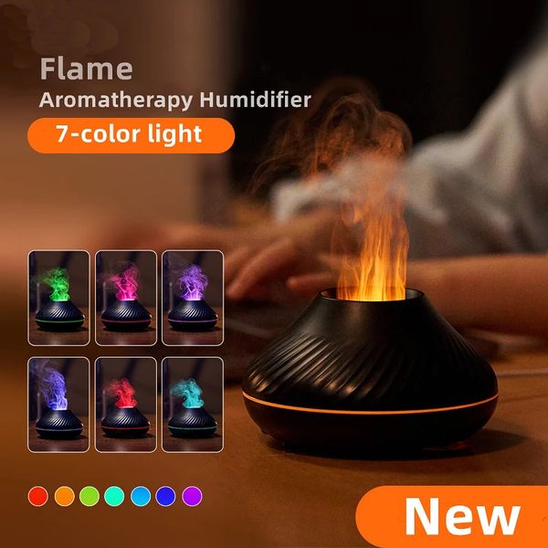 Humidifiers Volcanic Aroma Diffuser Air Humidifier Flame Ultrasonic Cool Mist Maker Fogger Led Essential Oil Flame Lamp Difusor S2411307