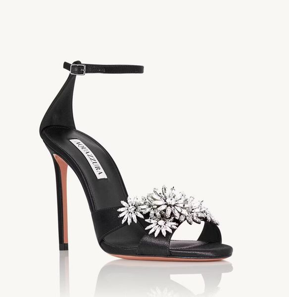 Famous Design Crystal Margarita Sandals Shoes Floral-embellishments Women Stiletto Heels Lady Party Wedding Dress Gladiator Sandalias With B
