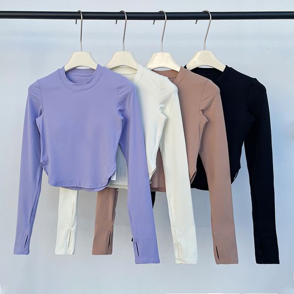 UU-1856 Women Yoga Long Sleeve Shirt Fashion Round Neck Slim-fit Pilates Top With Chest Pad Quick-drying Sports Fitness Shirt