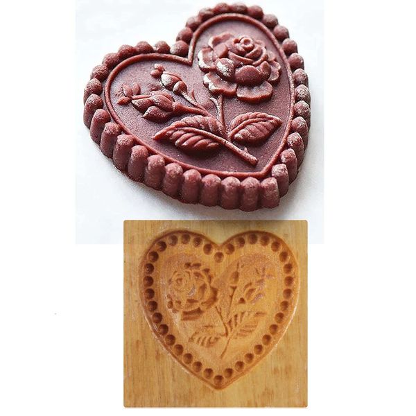 Shortbread Mold Raspberry Love Heart Carved Wooden Gingerbread Cookie Kitchen Cutte DIY Biscuit Fondant 250109