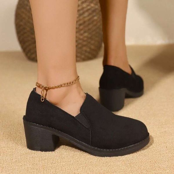 Women Black Heels New Fashion Spring and Autumn Women&#039;s Thick Sole Casual Round Head Anti Slip Shoes
