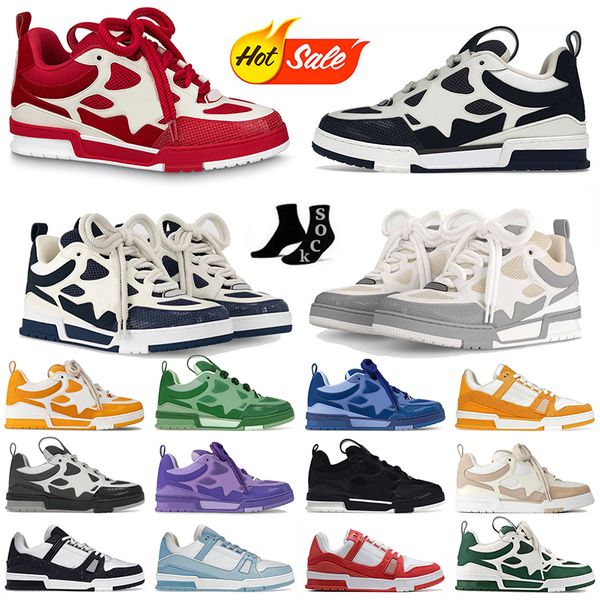 Skate Sneakers Designer Trainer Sneaker Shoes Casual Sapatos de couro ao ar livre Fashion Fashion Classic Black Brancos Azul de qualidade Mu