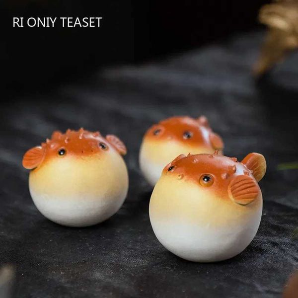 Yixing Purple Clay Tea Pet Handmade Puff Fish Statue Decoration Animal Tea Set Sculpture Chinese Tea Set Decoration Art W240815