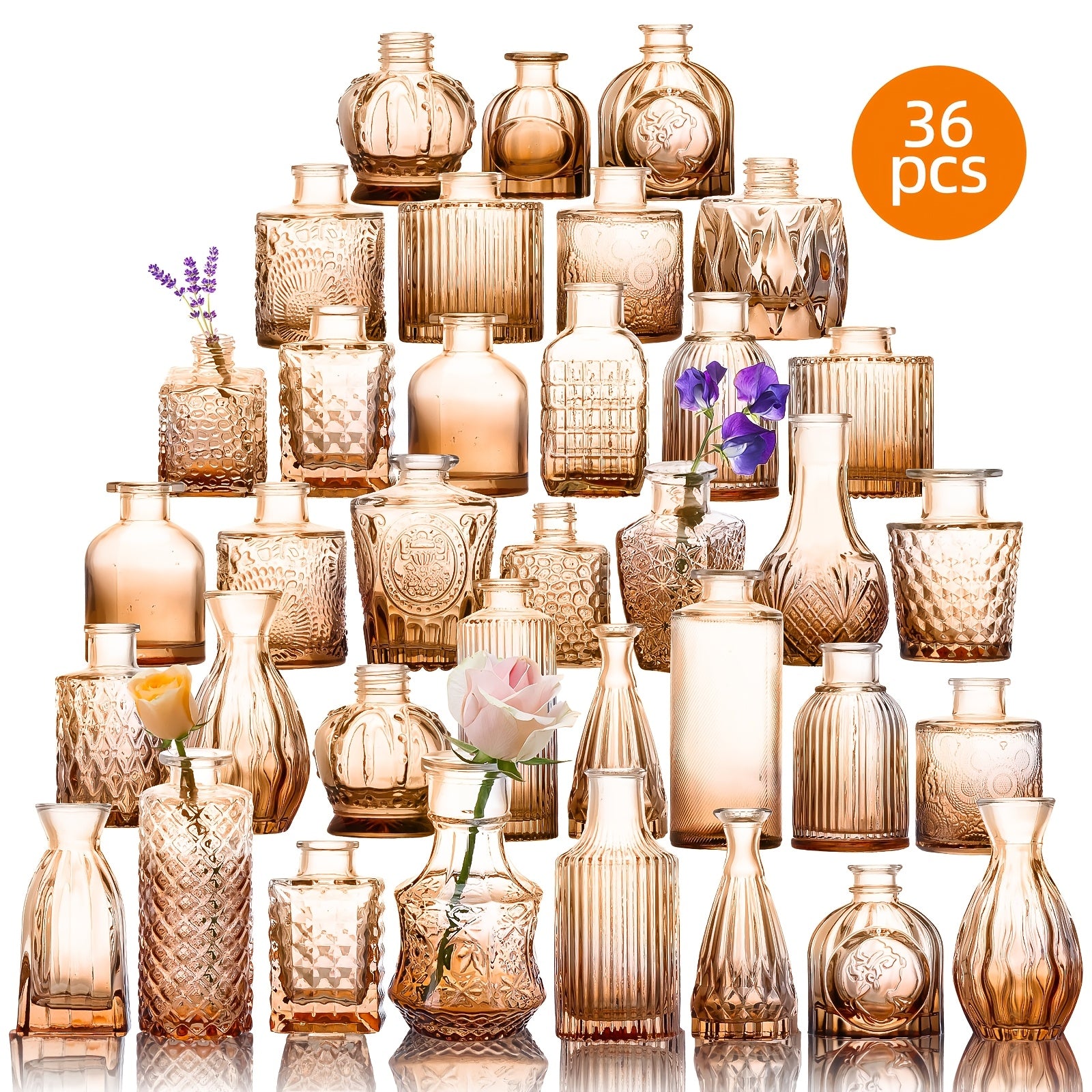 TEMU Whonline 24-36pcs Glass Vase Small Figurines, Amber-transparent Small Vases For Collectible And Decoration In Bulk, For Home And