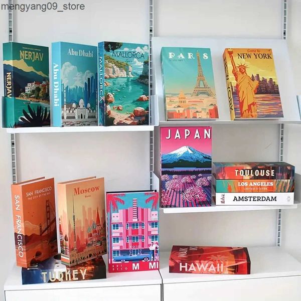 Other Home Decor Colorful City Series Fake Books for Rooms Modern Luxury Decorative Book Coffee Table Storage Box Interior Decor Items J2412