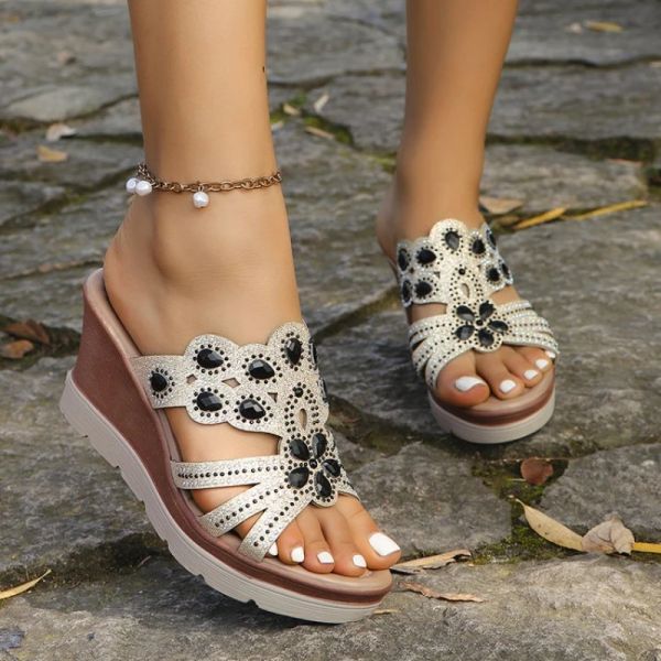 Peep Women Summer Toe Breathable Beach Rhie Slip-On Wedges Shoes Sandals Mujer 2024 New bc66