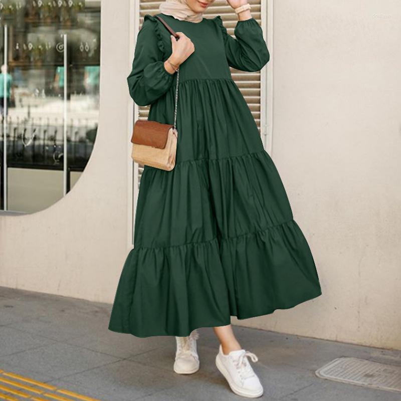 Ethnic Clothing Muslim Dress Women Long Vintage Ruffles Autumn Sleeve Maxi Dresses For Casual Abaya Hijab Fashion Vestido