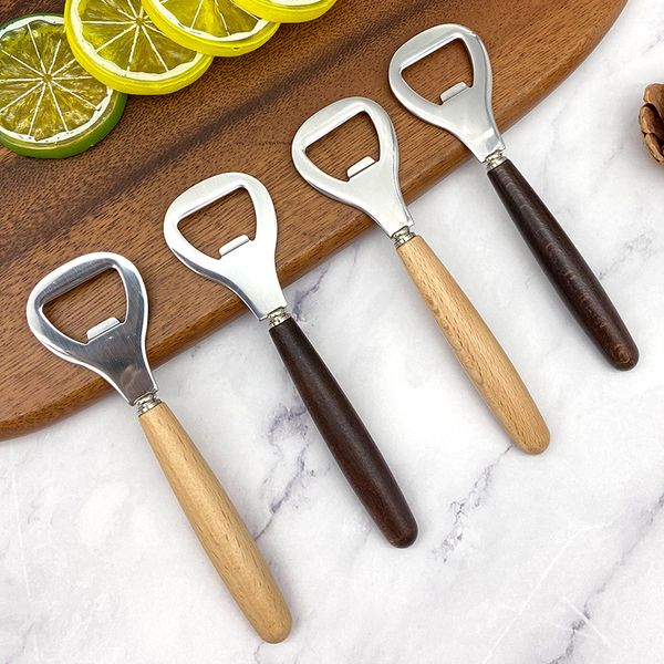 Wood Handle Bottle Opener Handheld Stainless Steel Wine Beer Glass Cap Bottles Openers Home Kitchen Bar Tools