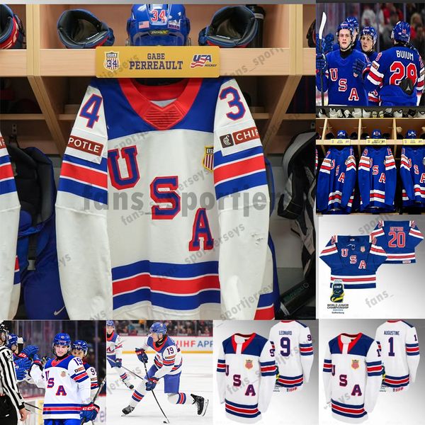 9 Ryan Leonard US A 2024-25 IIHF World Juniors Champion Hockey Jerseys Brandon Svoboda Oliver Moore Danny Nelson Zeev Gabe Perreault Buium H